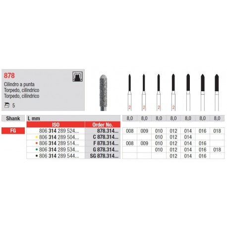 878 - Cylindrical Torpedo Diamond Bur
